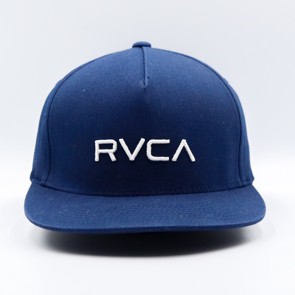 RVCA Hat Baseball Cap Mens Navy Blue Flexfit Mid Fit Embroidered Logo VA Hat